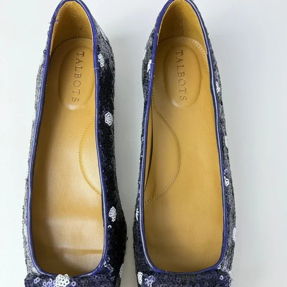 NWT Talbots Sutton Buckle Flats Women's 8M Indigo Blue Sequin Polka Dot Low Heel - Picture 6 of 9